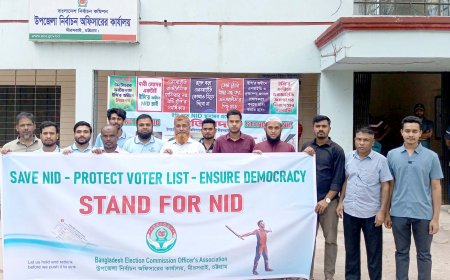 মীরসরাইয়ে এনআইডি ইসির অধীনে রাখার দাবিতে কর্মকর্তা-কর্মচারীদের মানববন্ধন