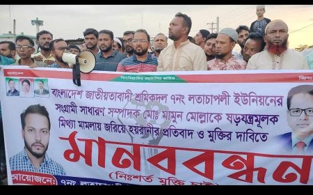 মহিপুরে শ্রমিকদল নেতার মুক্তির দাবিতে মানববন্ধন