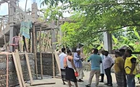 আদালতের নির্দেশনা উপেক্ষা করে কালকিনিতে শিক্ষকের জমি দখল করে পাকা ভবন নির্মান কাজ করার অভিযোগ