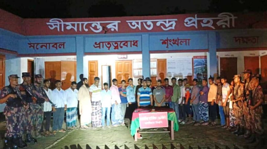 ভারতে অনুপ্রবেশকালে শেরপুরের দুই মানব পাচারকারীসহ ২৪ বাংলাদেশি আটক