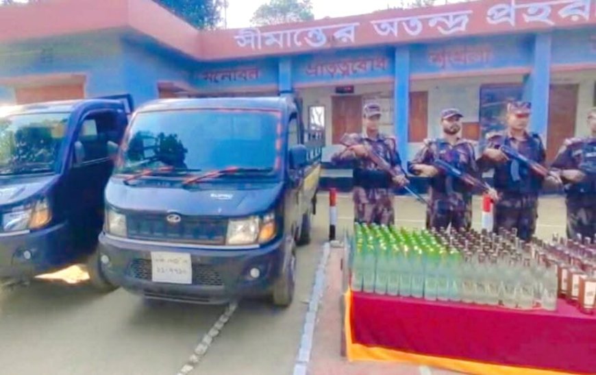 শেরপুরের বিজিবির অভিযানে ভারতীয় মদসহ পিকআপ ভ্যান আটক