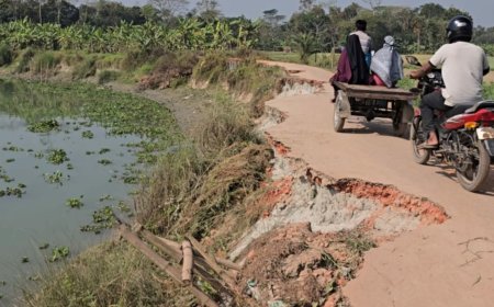 মাদারীপুরে গুরুত্বপূর্ণ সড়ক নদীর পেটে, এলজিইডি ও পাউবোর গড়িমসিতে জনগনের ভোগান্তি
