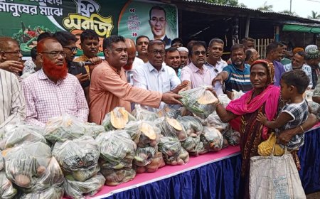 সাতক্ষীরায় বিএনপির উদ্যোগে ৩ শতাধিক দুস্থ ও অসহায় মানুষের মাঝে বিনামূল্যে সবজি বিতরণ