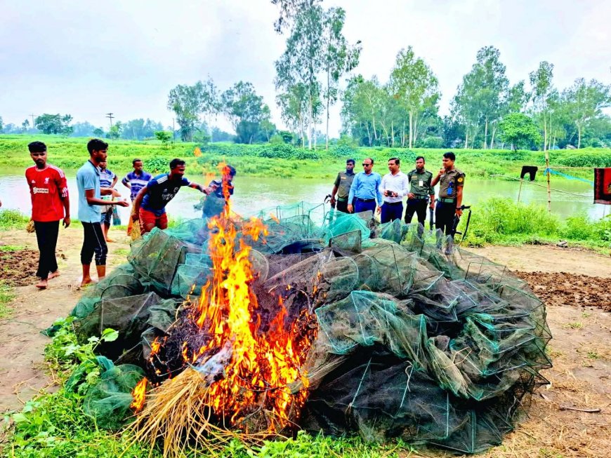 গোপালপুরে মোবাইল কোর্ট পরিচালনায় ৩০০ মিটার চায়না জাল পুড়িয়ে বিনষ্ট