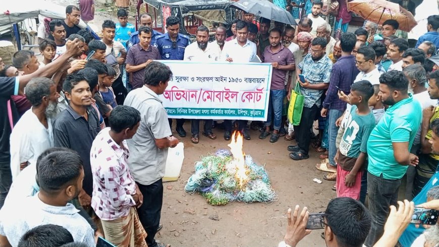 উলিপুরে কারেন্ট জালসহ ব্যবসায়ী আটক, ভ্রাম্যমাণ আদালতে জরিমানা