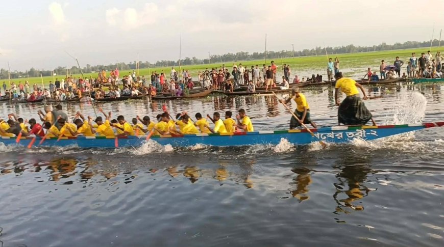 গোপালপুরের নিউ আশুলিয়ার নৌকা বাইচে হাজারো মানুষের ঢল